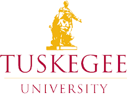 TU-logo The logo features a golden statue in a heroic pose, with the words "TUSKEGEE" prominently displayed above "UNIVERSITY" in red.