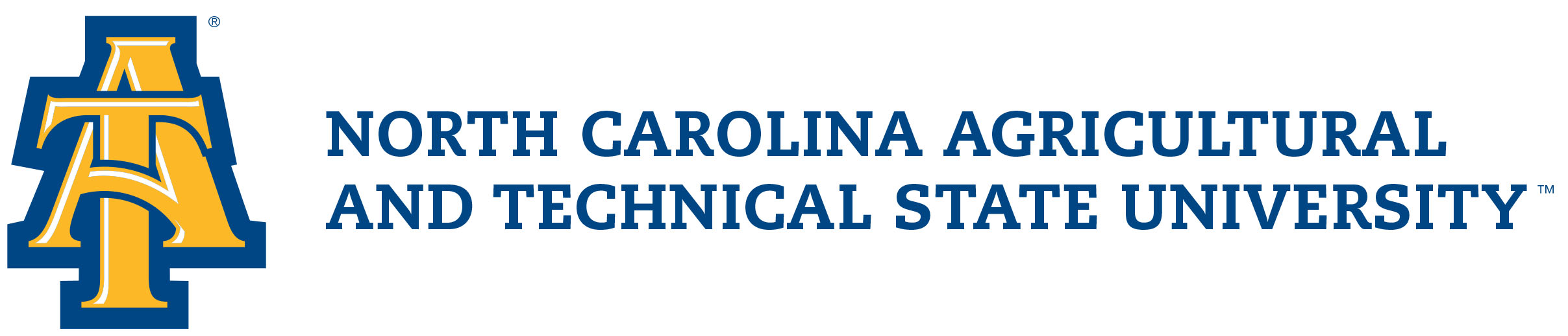 nc-at-logo-w-name_horiz1 Logo features the letters "A&T" in gold and blue, with the full text "North Carolina Agricultural and Technical State University" prominently displayed.